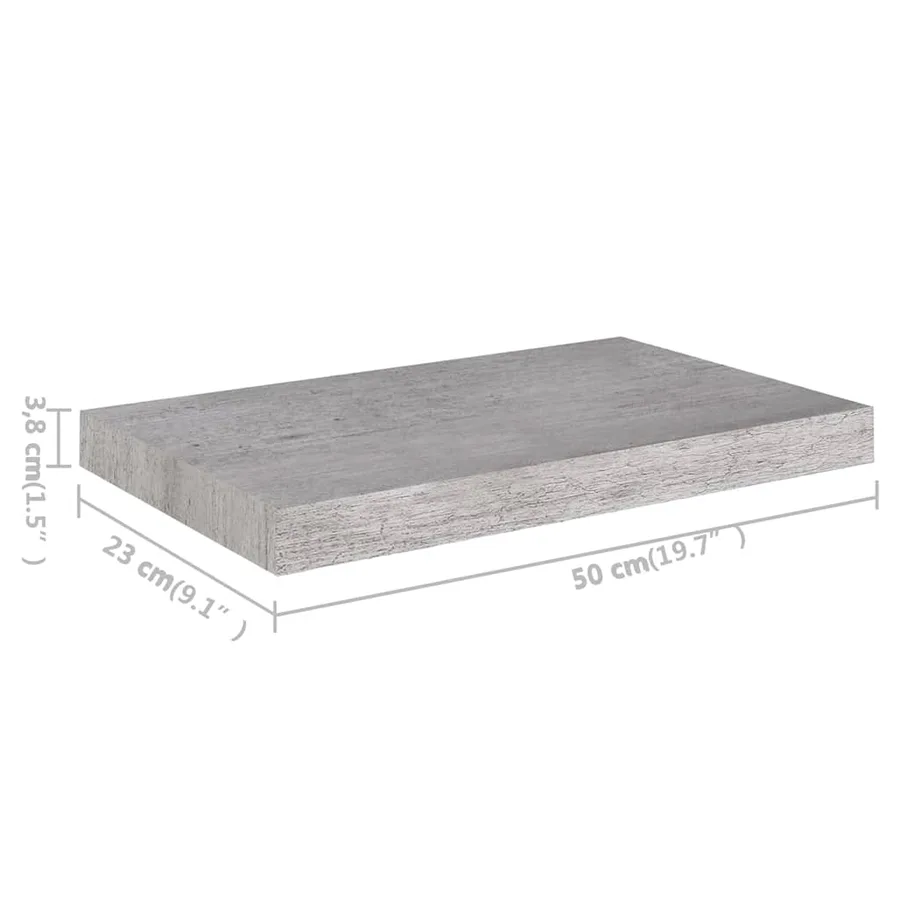 Étagère murale flottante gris béton 50x23,5x3,8 cm MDF - 7