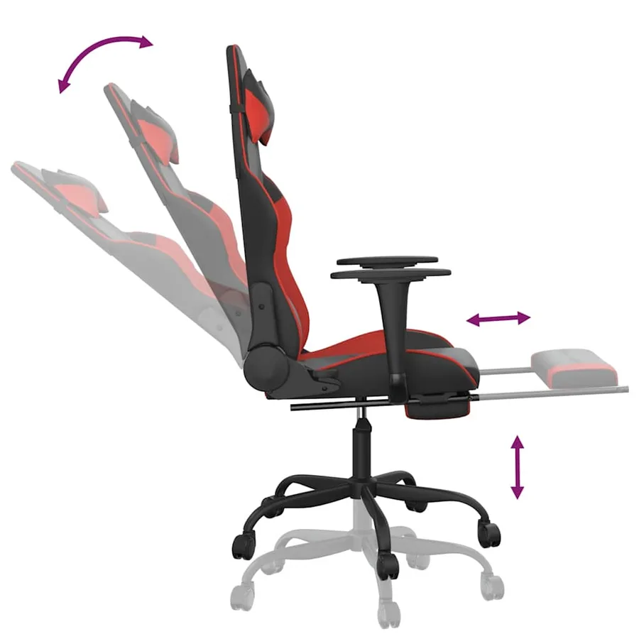 Chaise de jeu de massage avec repose-pied Noir&Rouge Similicuir - 7