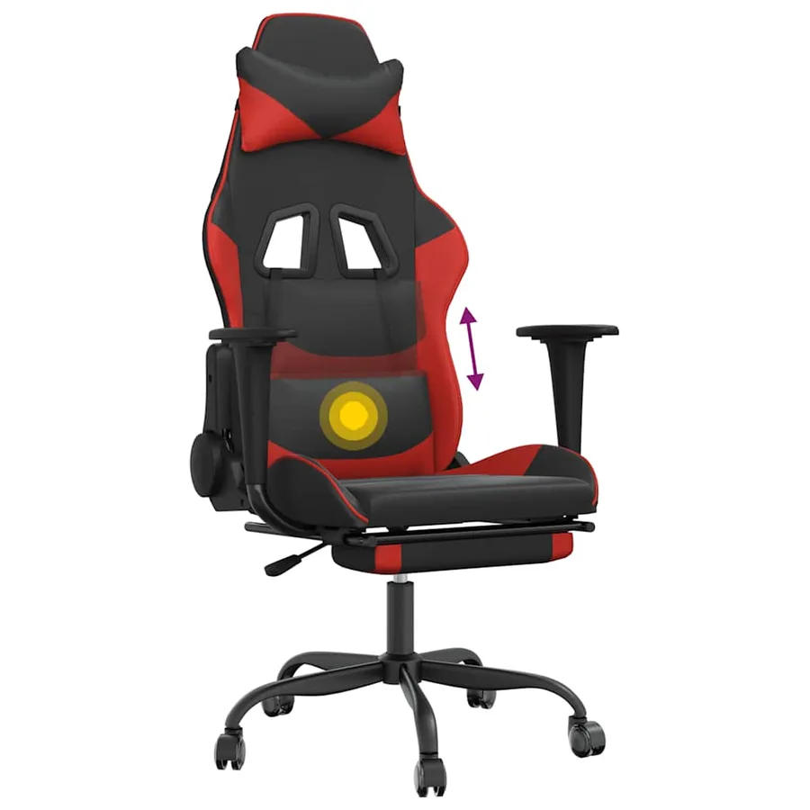 Chaise de jeu de massage avec repose-pied Noir&Rouge Similicuir - 8