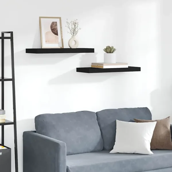Étagères murales flottantes 2 pcs noir 60x23,5x3,8 cm MDF