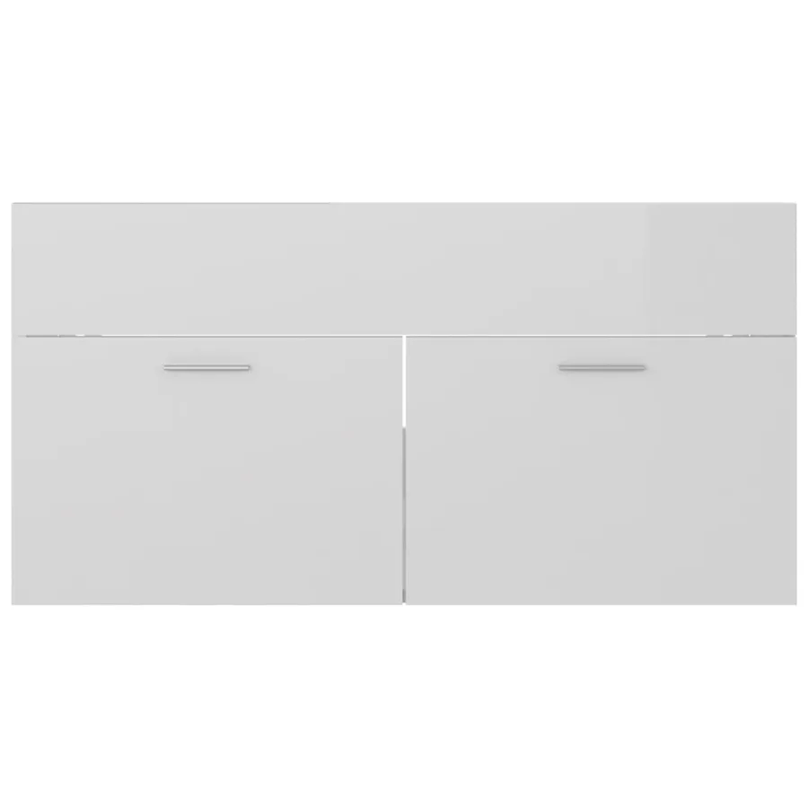 Armoire d'évier avec lavabo intégré Blanc brillant Aggloméré - 9