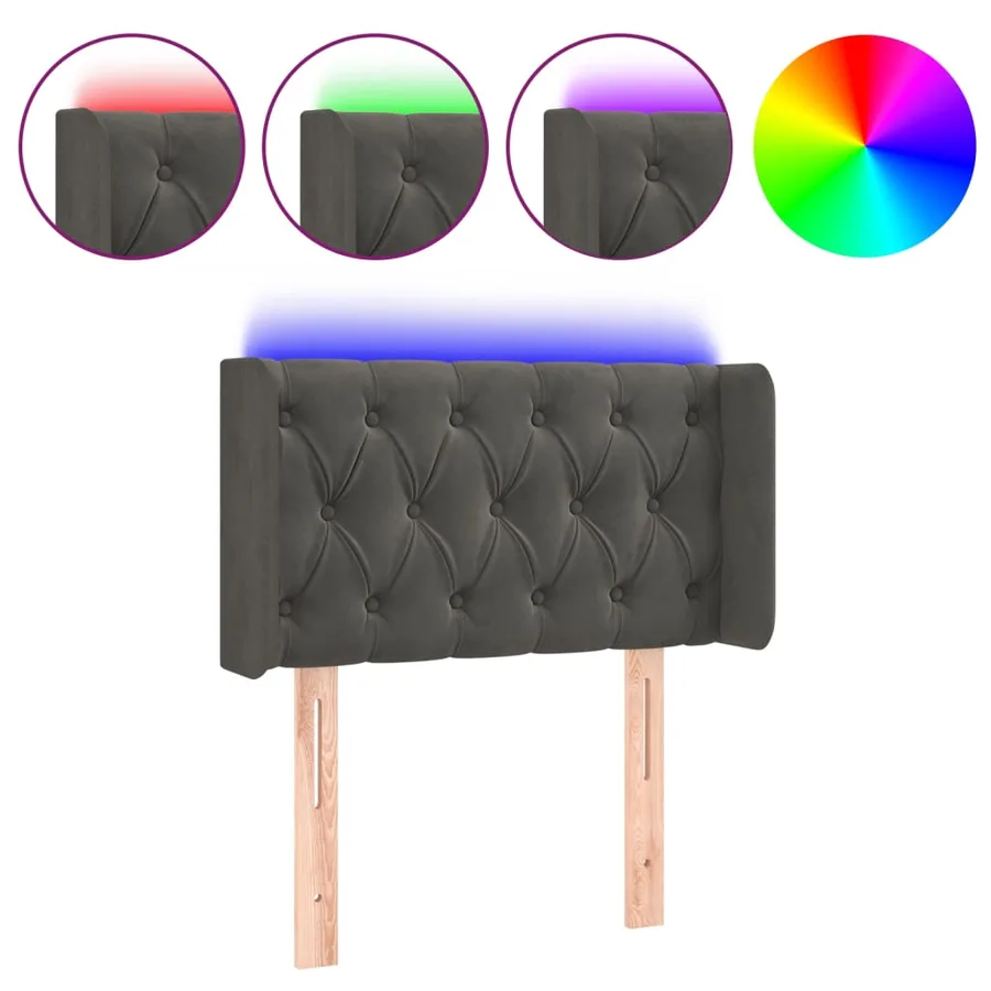 Tête de lit à LED Gris foncé 83x16x78/88 cm Velours - 2