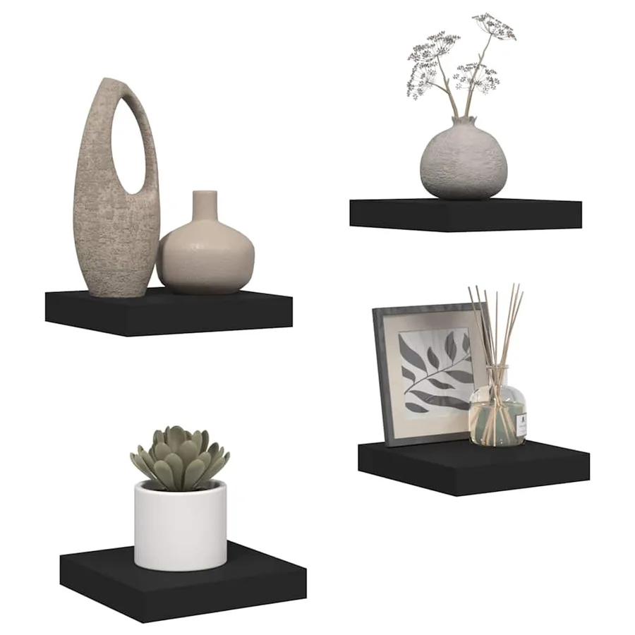 Étagères murales flottantes 4 pcs noir 23x23,5x3,8 cm MDF - 5