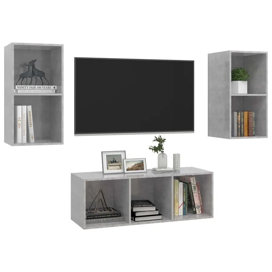 Ensemble de meuble TV 3 pcs Gris béton Bois d'ingénierie - 3