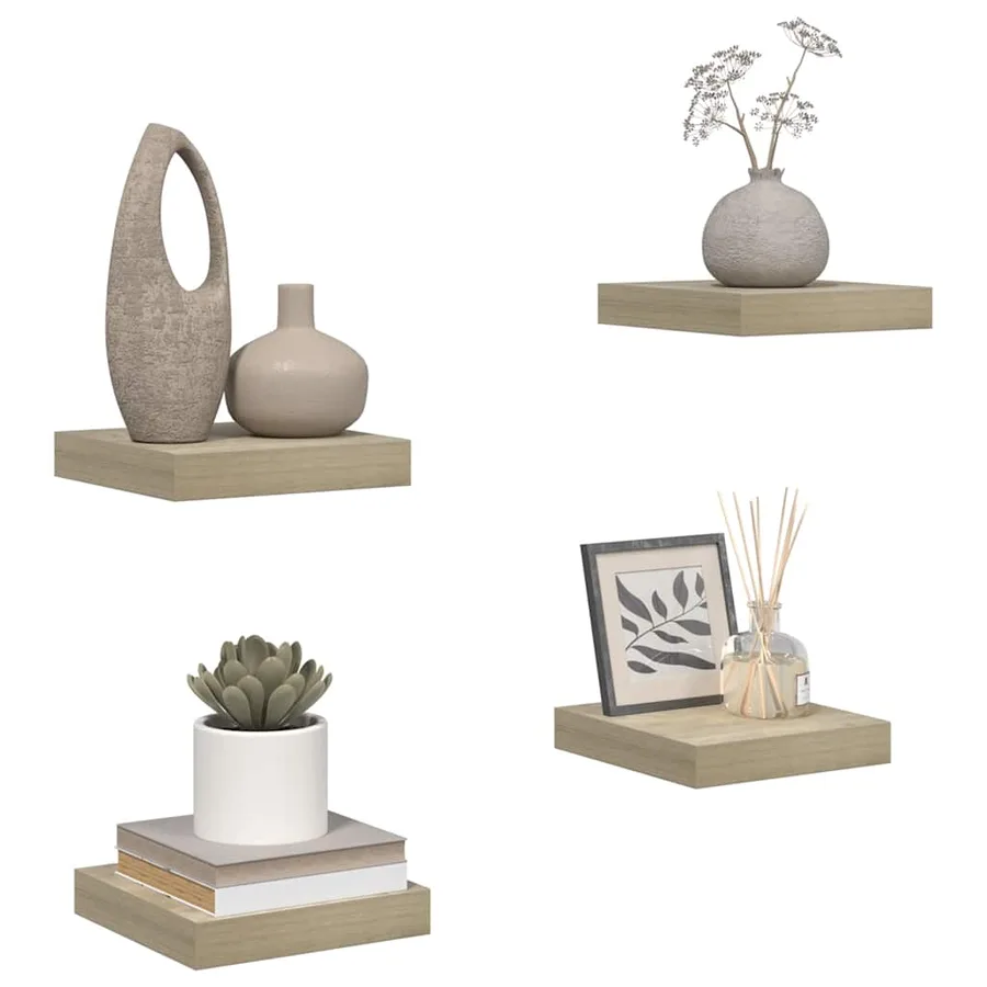 Étagères murales flottantes 4 pcs chêne 23x23,5x3,8 cm MDF - 5