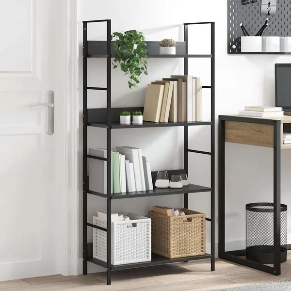 Bibliothèque à 4 niveaux noir 60x27,6x124,5cm bois d'ingénierie