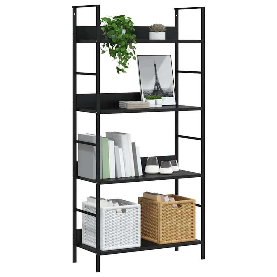 Bibliothèque à 4 niveaux noir 60x27,6x124,5cm bois d'ingénierie - 4