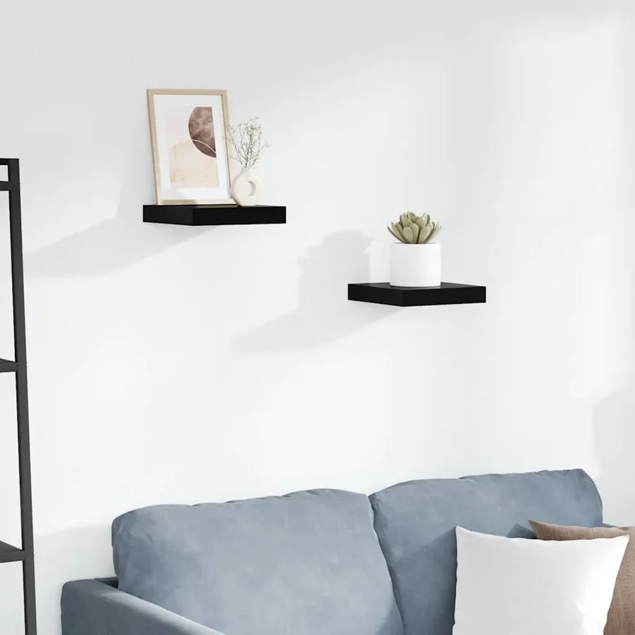 Étagère murale flottante 2 pcs Noir brillant 23x23,5x3,8 cm MDF