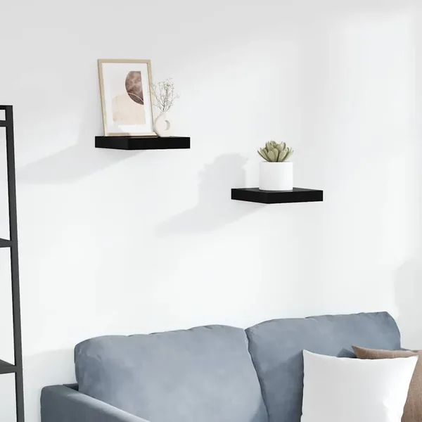 Étagère murale flottante 2 pcs Noir brillant 23x23,5x3,8 cm MDF