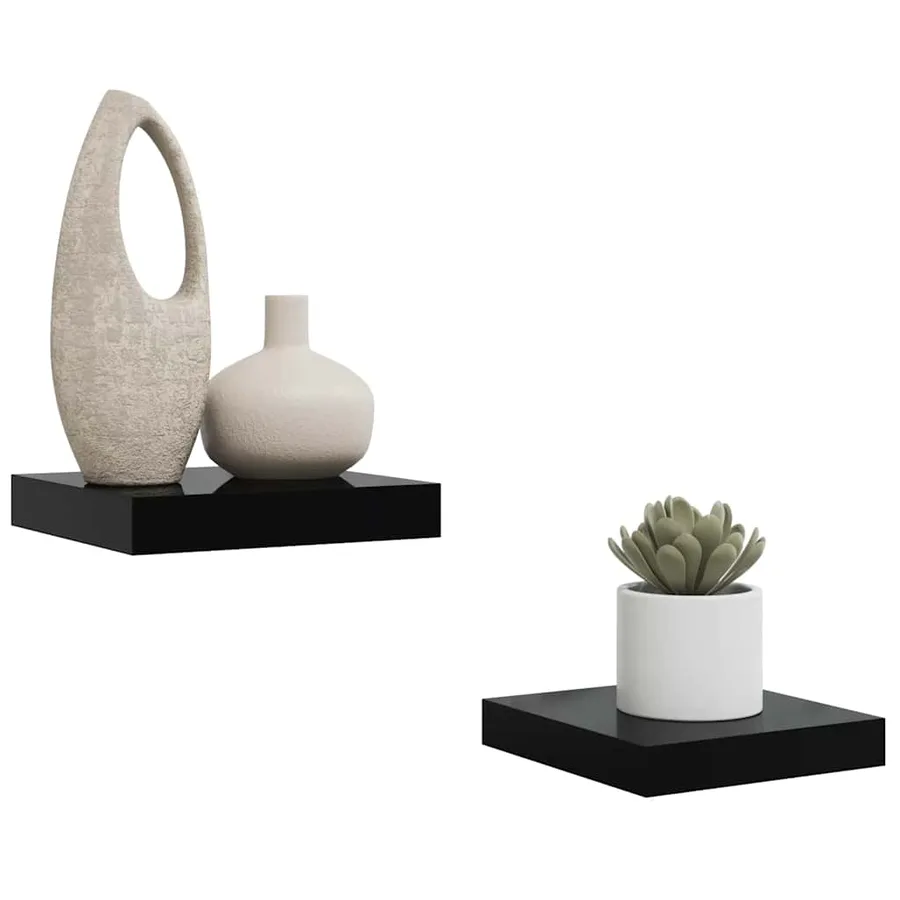 Étagère murale flottante 2 pcs Noir brillant 23x23,5x3,8 cm MDF - 5