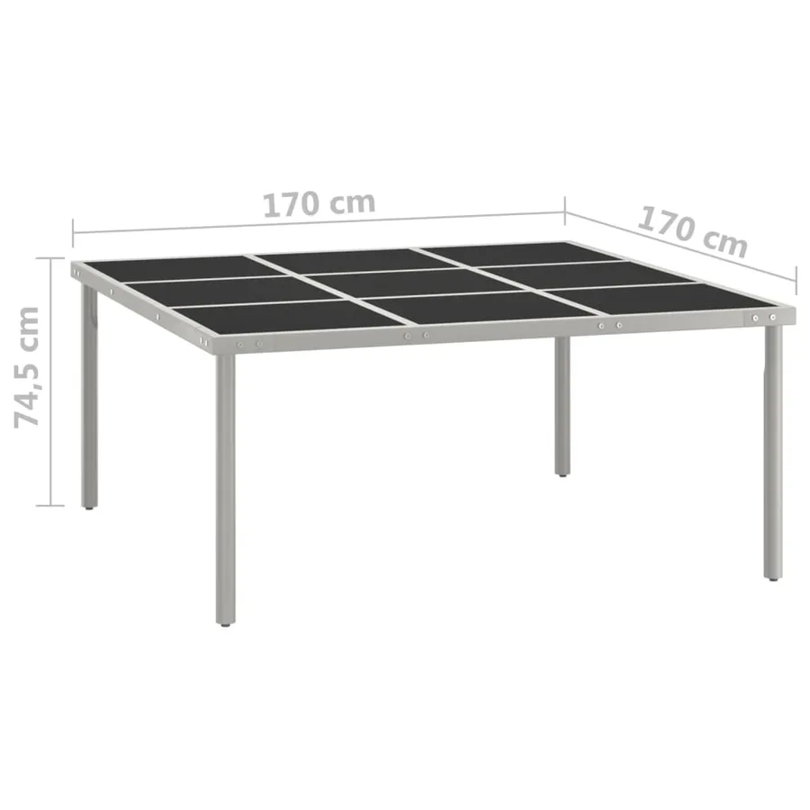 Table de salle à manger de jardin 170x170x74,5cm Verre et acier - 5