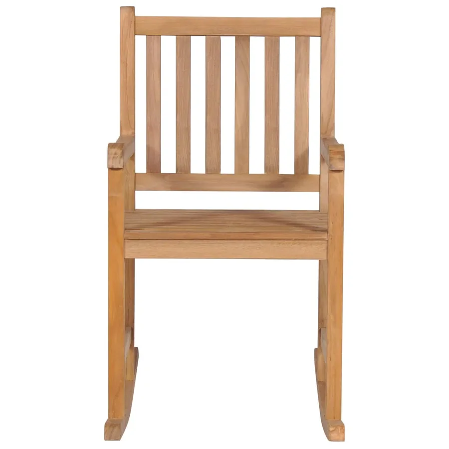 Chaise à bascule avec coussin crème Bois de teck solide - 3
