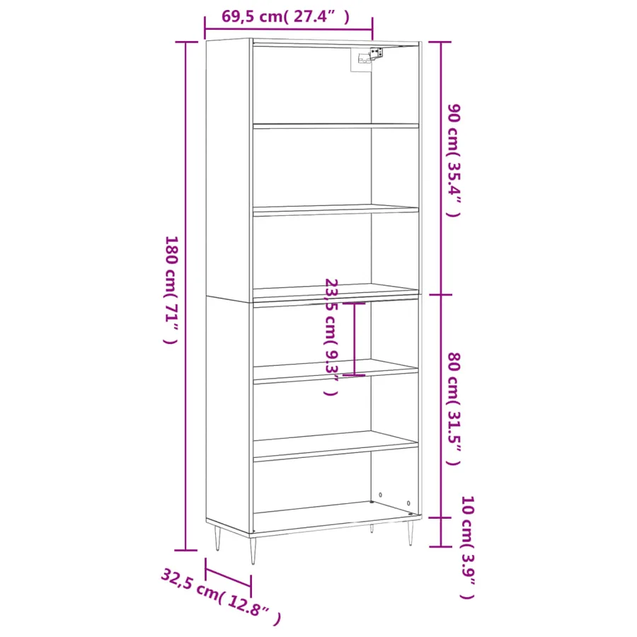 Buffet sonoma gris 69,5x32,5x180 cm bois d'ingénierie - 11