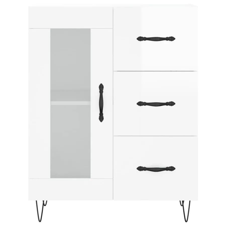 Buffet haut Blanc brillant 69,5x34x180 cm Bois d'ingénierie - 8