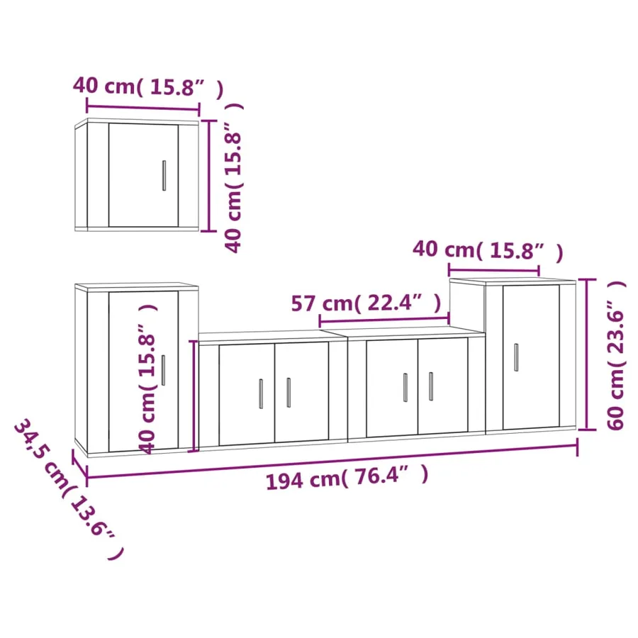 Ensemble de meubles TV 5 pcs Sonoma gris Bois d'ingénierie - 5