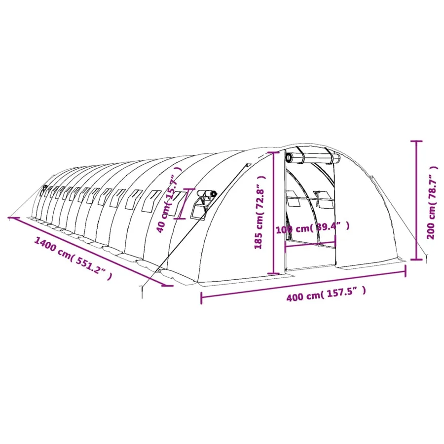 Serre avec cadre en acier blanc 56 m² 14x4x2 m - 12