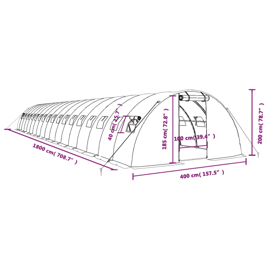 Serre avec cadre en acier vert 72 m² 18x4x2 m - 12