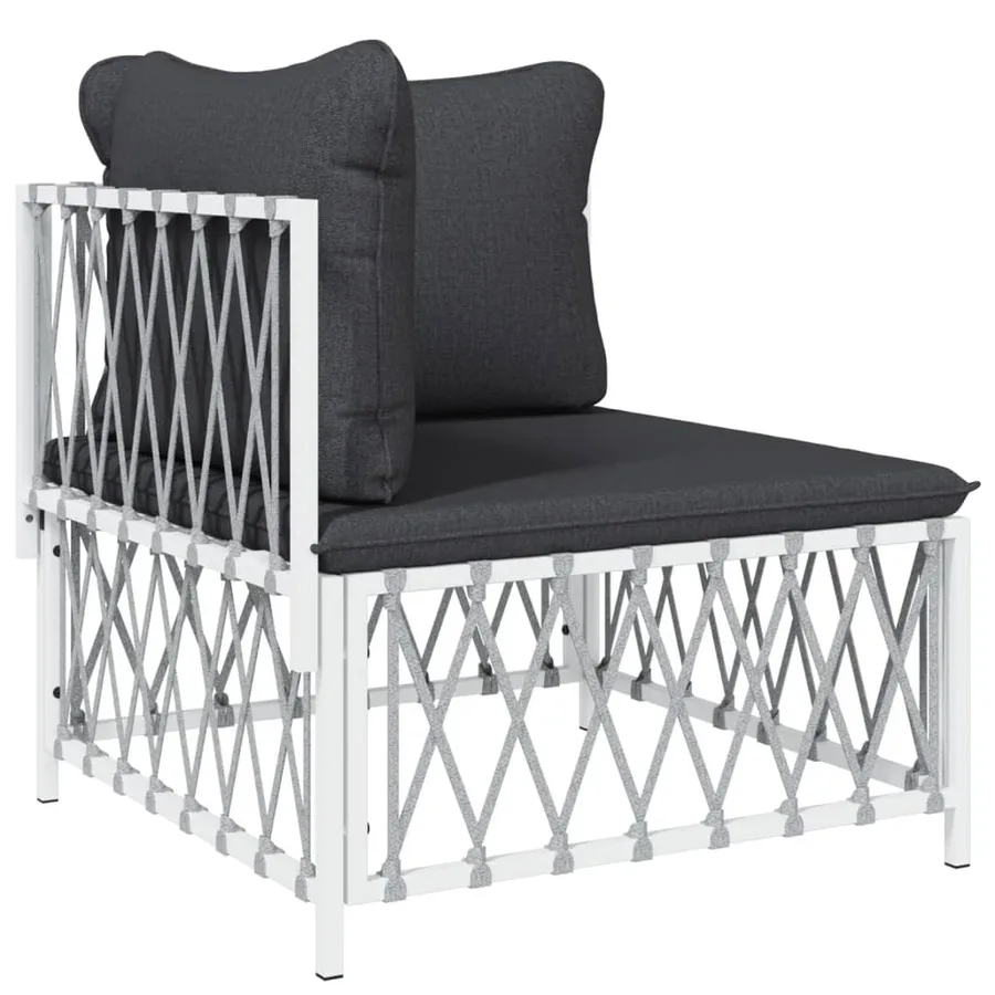 Salon de jardin avec coussins 11 pcs blanc acier - 4