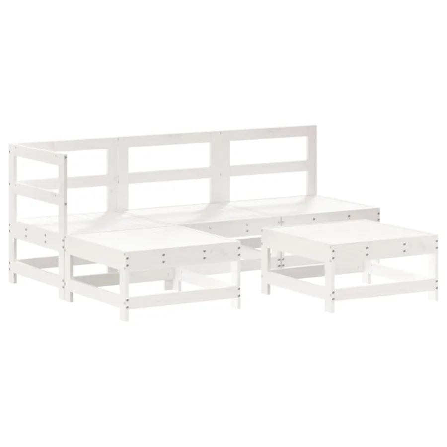 Salon de jardin 5 pcs avec coussins blanc bois massif - 3