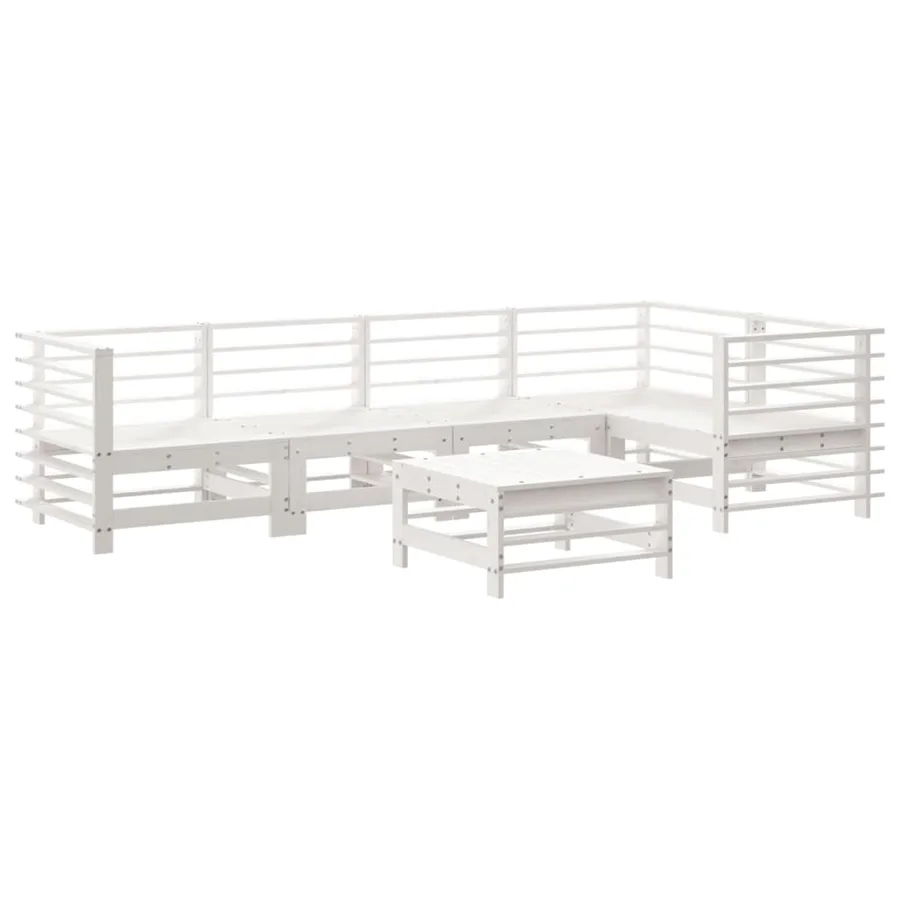Salon de jardin 6 pcs avec coussins blanc bois massif - 3