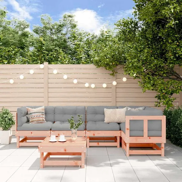 Salon de jardin 6 pcs avec coussins bois massif Douglas