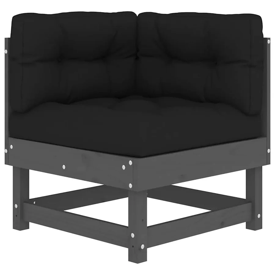 Salon de jardin 7 pcs avec coussins gris bois massif - 4