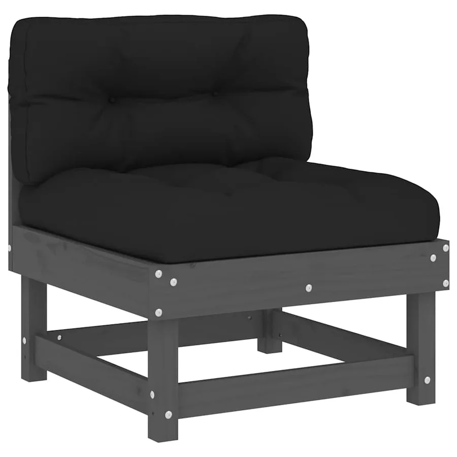 Salon de jardin 7 pcs avec coussins gris bois massif - 5