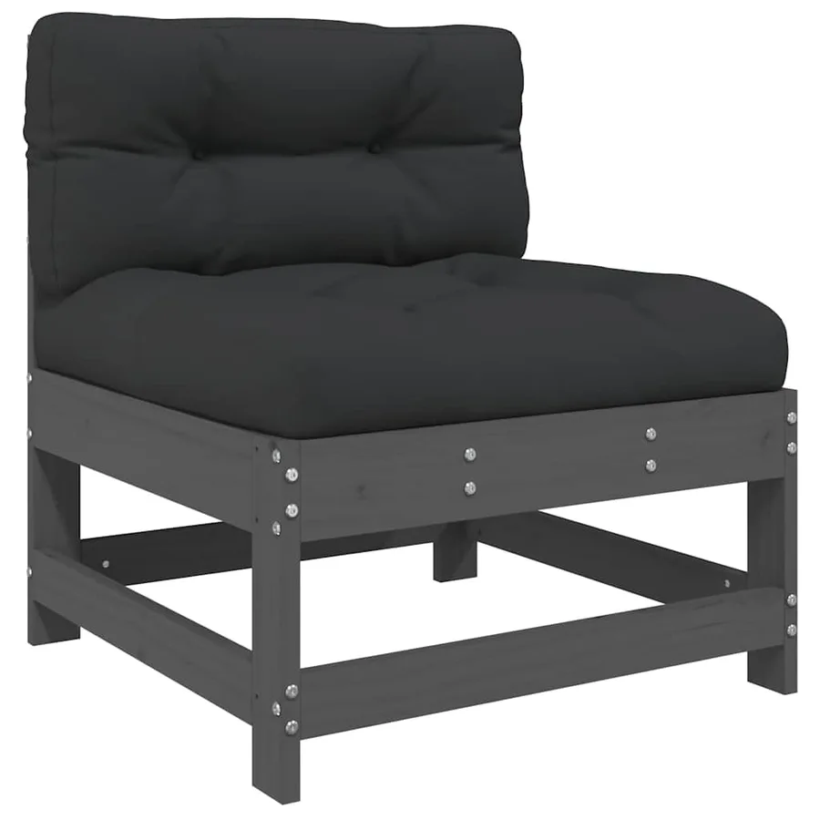 Salon de jardin 6 pcs avec coussins gris bois massif - 4