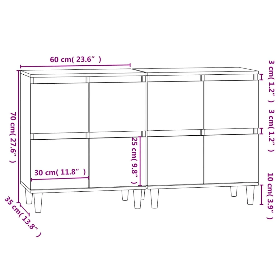 Buffets 2 pcs chêne fumé 60x35x70 cm bois d'ingénierie - 11