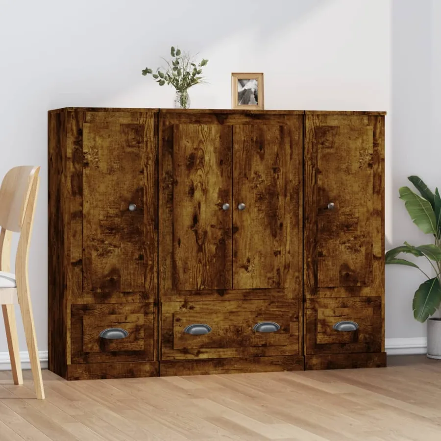 Buffets 3 pcs chêne fumé bois d'ingénierie