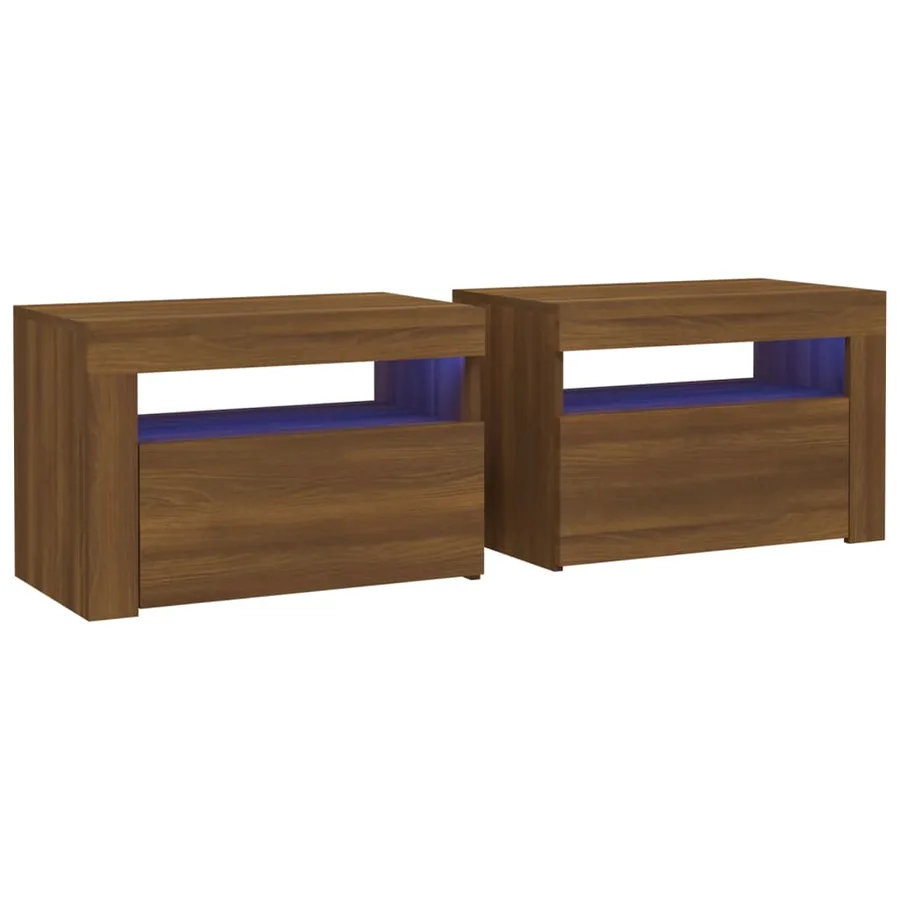 Tables de chevet 2 pcs avec LED chêne marron 60x35x40 cm - 2