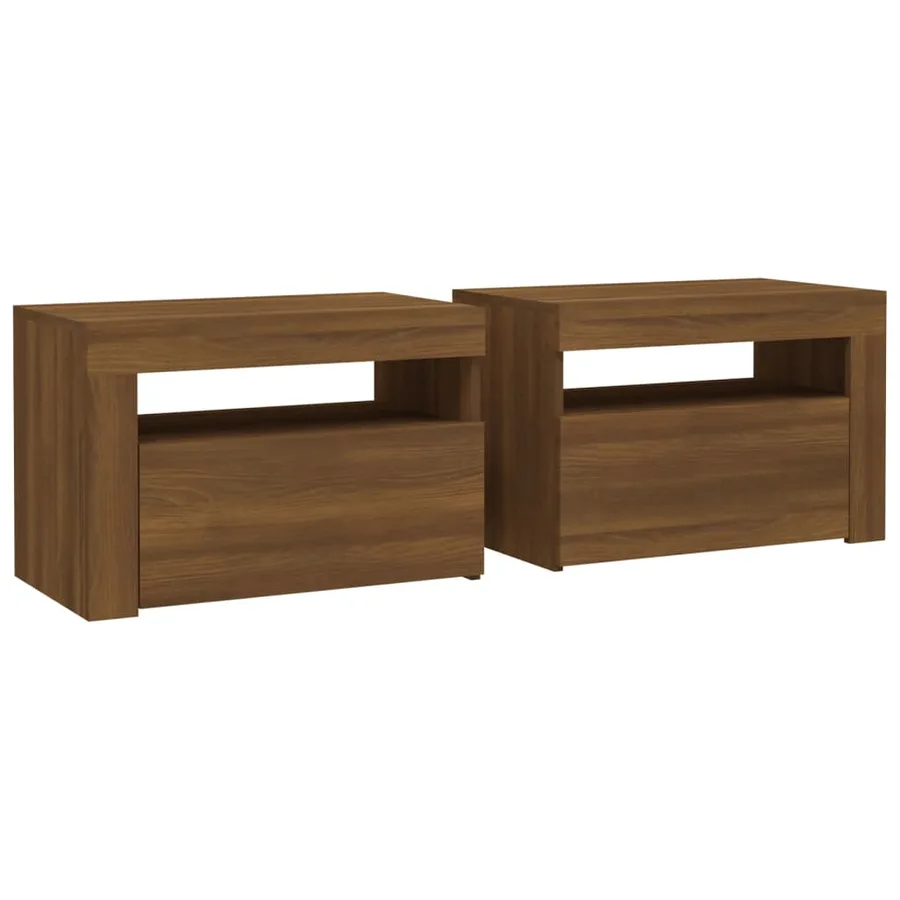 Tables de chevet 2 pcs avec LED chêne marron 60x35x40 cm - 3