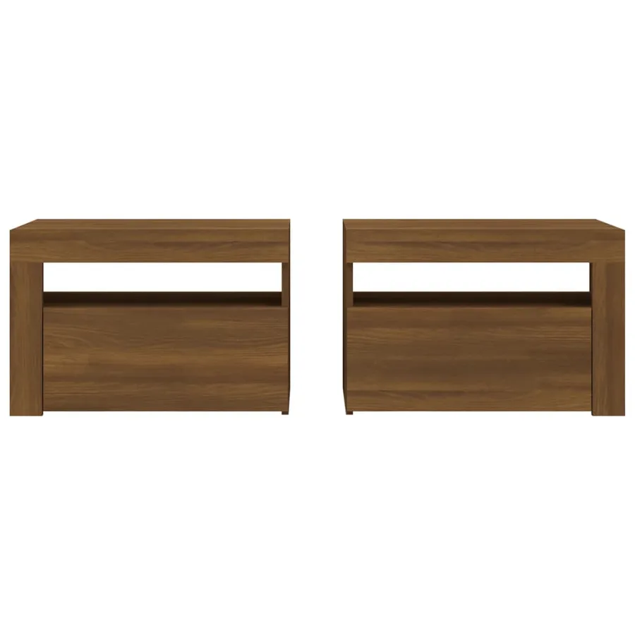 Tables de chevet 2 pcs avec LED chêne marron 60x35x40 cm - 4