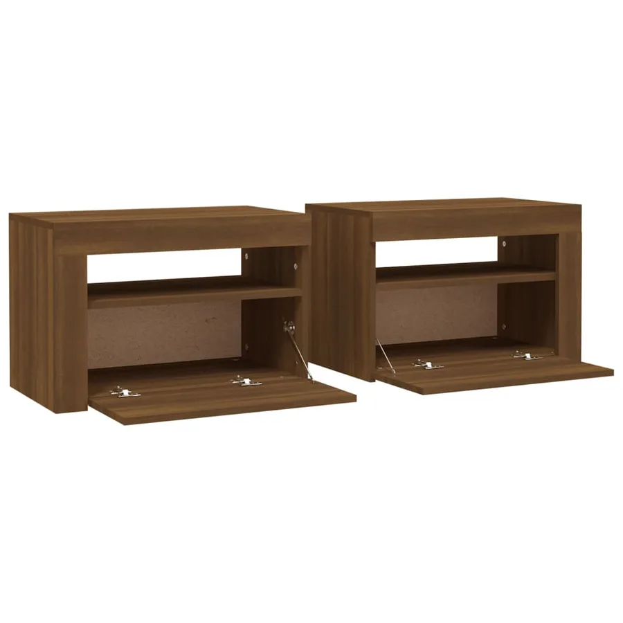 Tables de chevet 2 pcs avec LED chêne marron 60x35x40 cm - 5