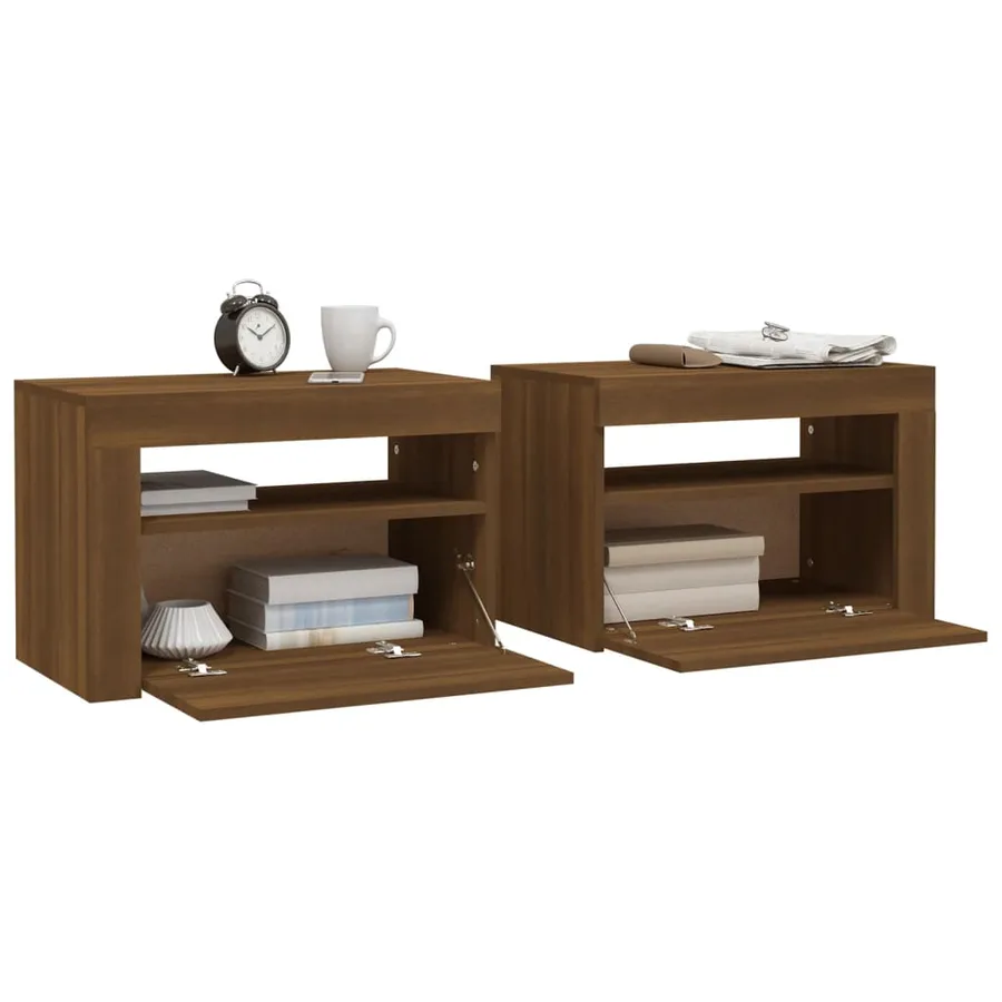 Tables de chevet 2 pcs avec LED chêne marron 60x35x40 cm - 7