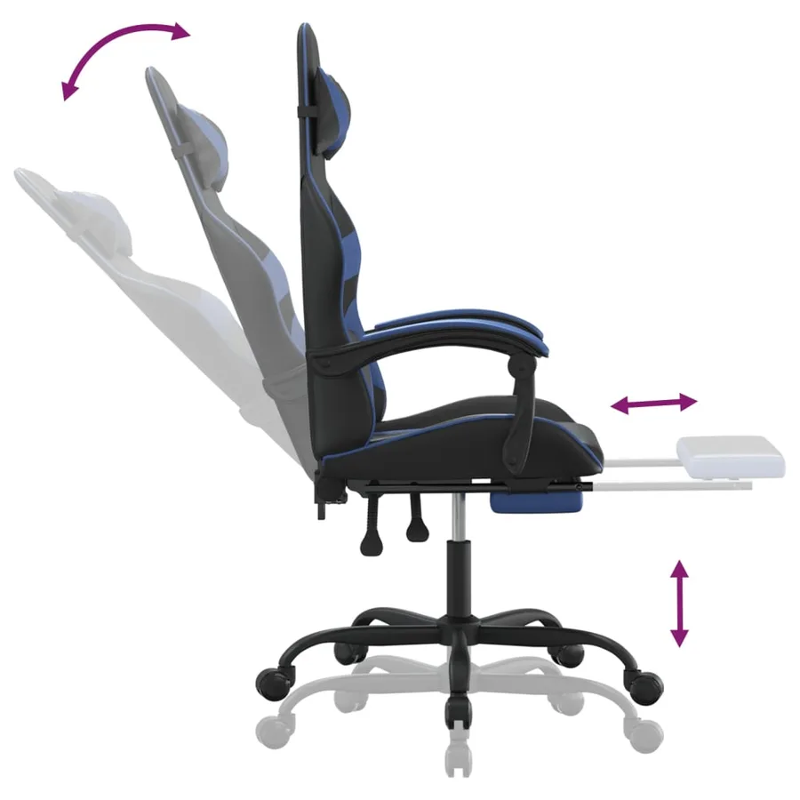 Chaise de jeu avec repose-pied Noir et bleu Similicuir - 7