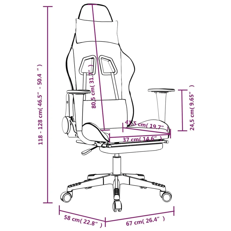 Chaise de jeu avec repose-pied Noir et blanc Similicuir - 16
