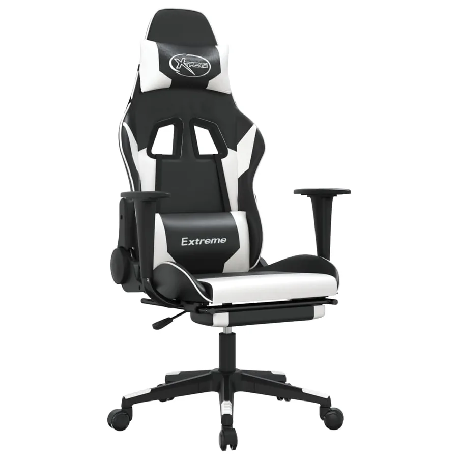 Chaise de jeu avec repose-pied Noir et blanc Similicuir - 2