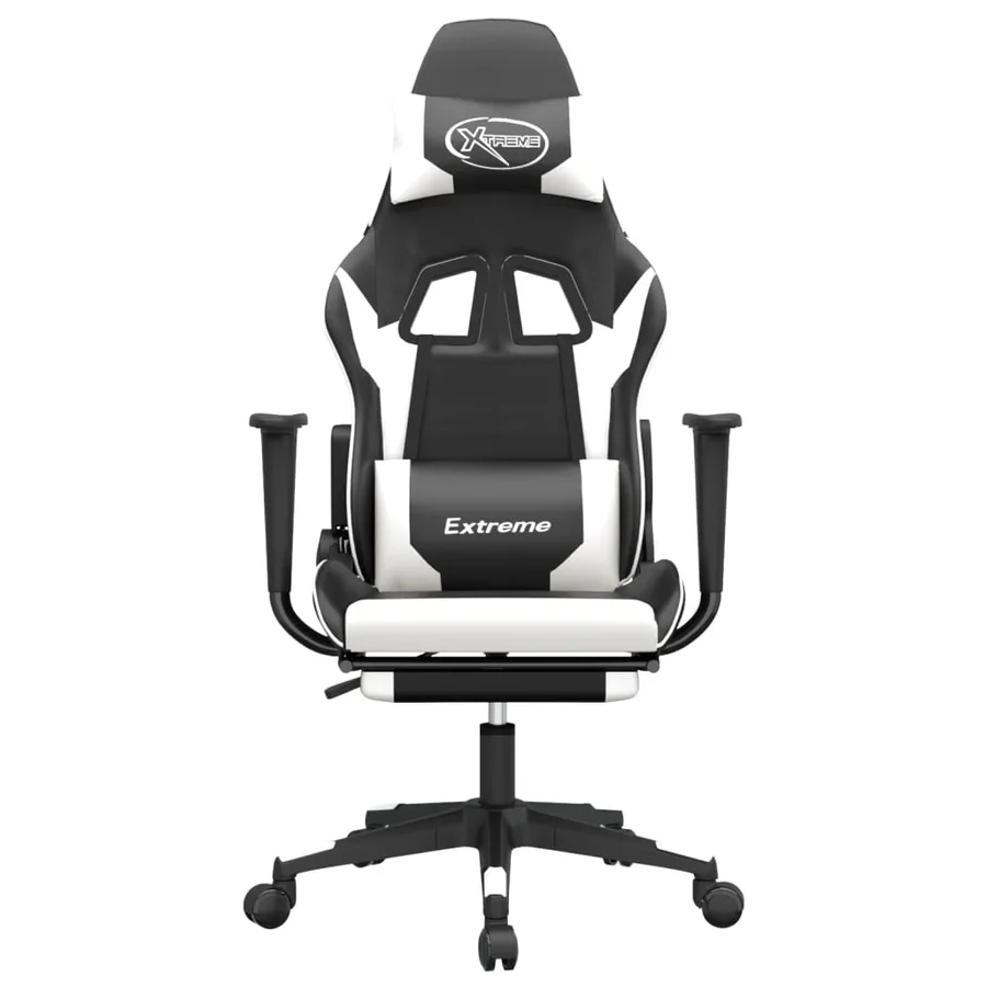 Chaise de jeu avec repose-pied Noir et blanc Similicuir - 3