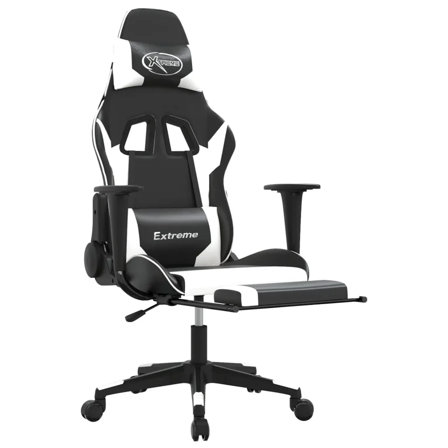 Chaise de jeu avec repose-pied Noir et blanc Similicuir - 6