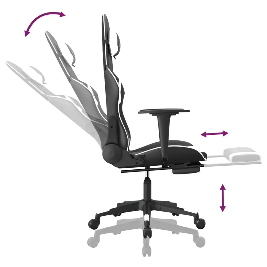 Chaise de jeu avec repose-pied Noir et blanc Similicuir - 7