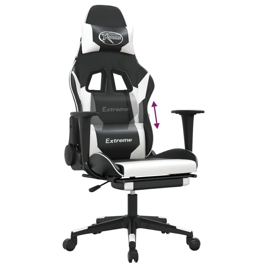 Chaise de jeu avec repose-pied Noir et blanc Similicuir - 8
