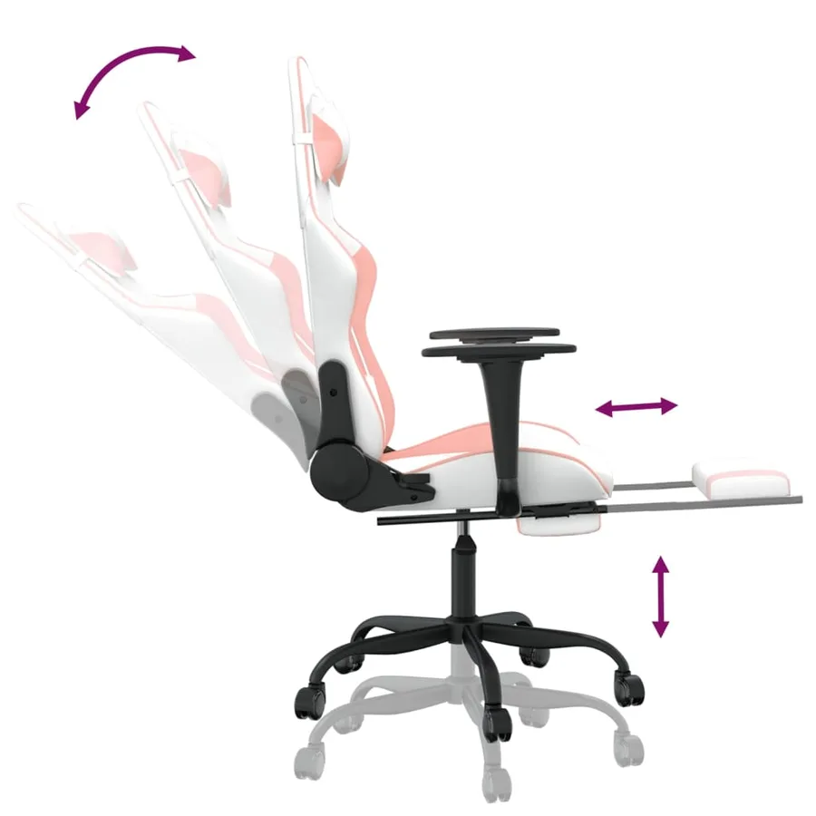 Chaise de jeu avec repose-pied Blanc et rose Similicuir - 7