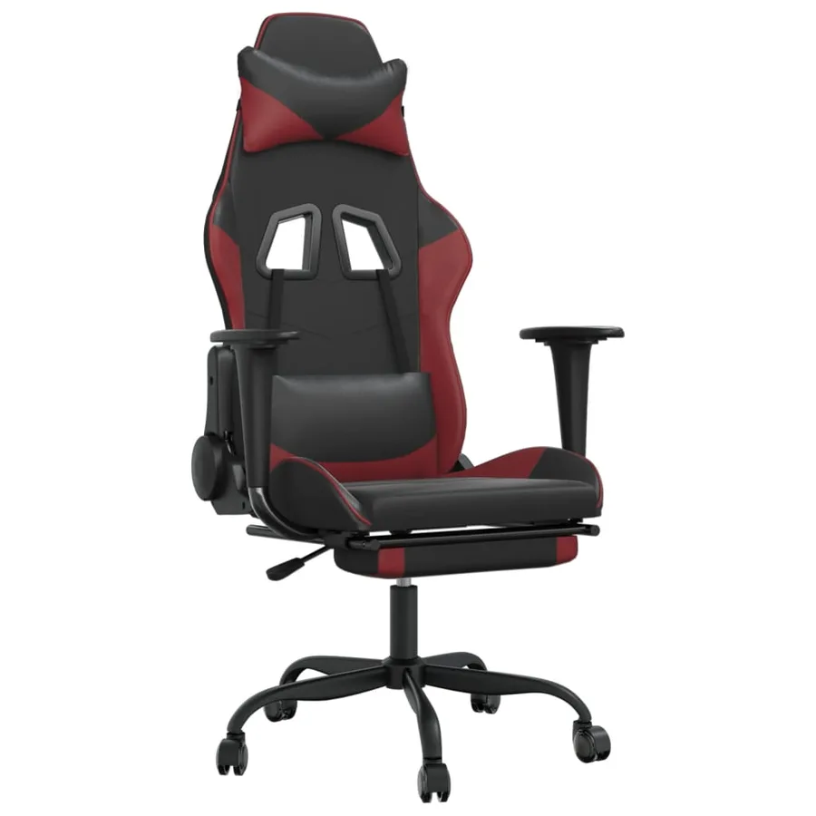Chaise de jeu avec repose-pied Noir/rouge bordeaux Similicuir - 2