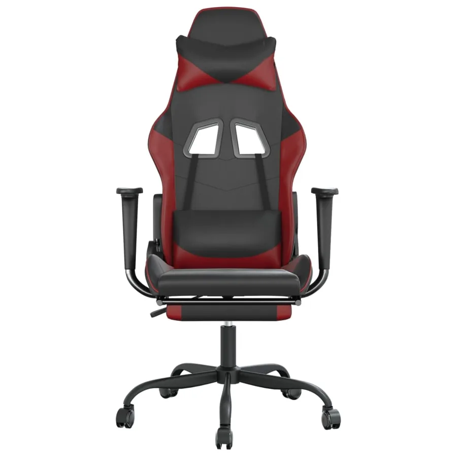 Chaise de jeu avec repose-pied Noir/rouge bordeaux Similicuir - 3