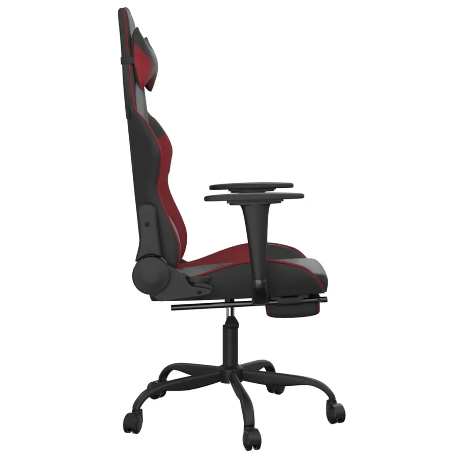 Chaise de jeu avec repose-pied Noir/rouge bordeaux Similicuir - 4