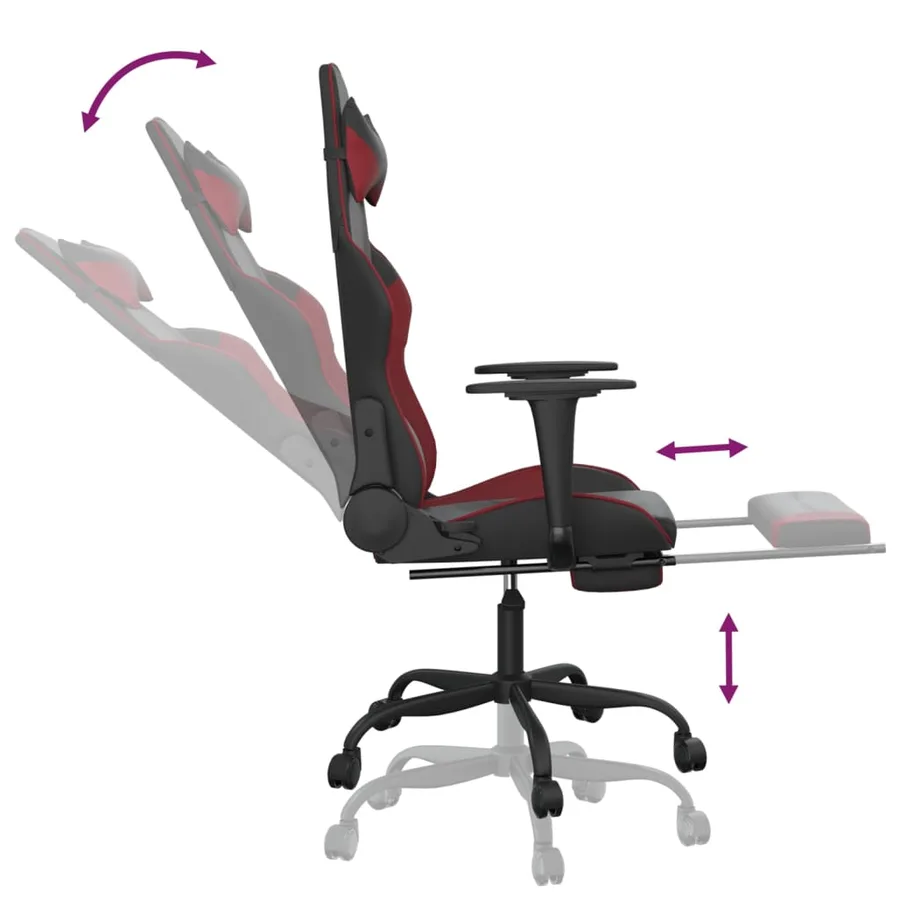 Chaise de jeu avec repose-pied Noir/rouge bordeaux Similicuir - 7