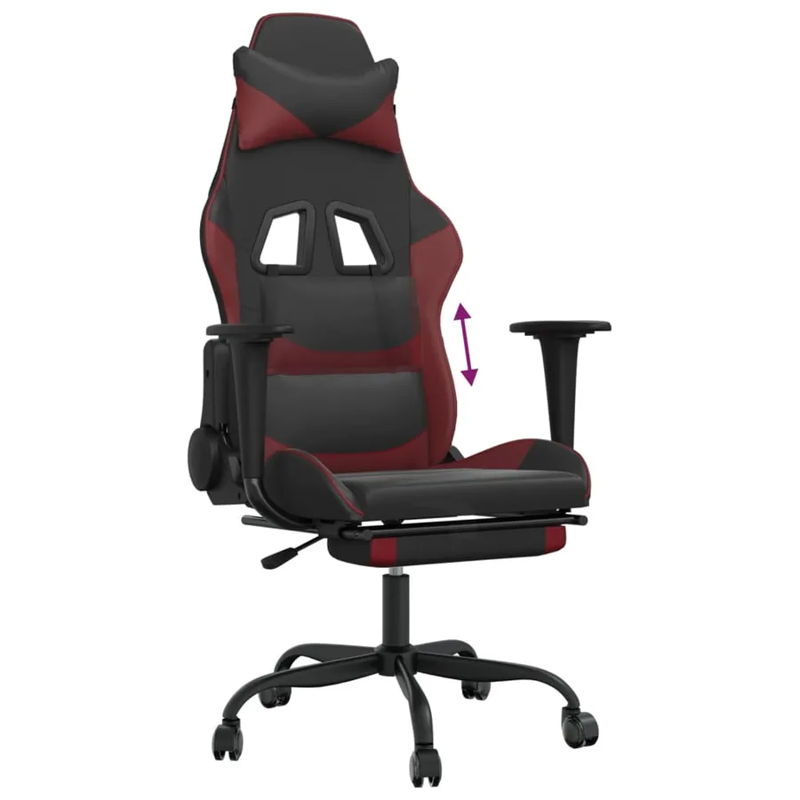 Chaise de jeu avec repose-pied Noir/rouge bordeaux Similicuir - 8