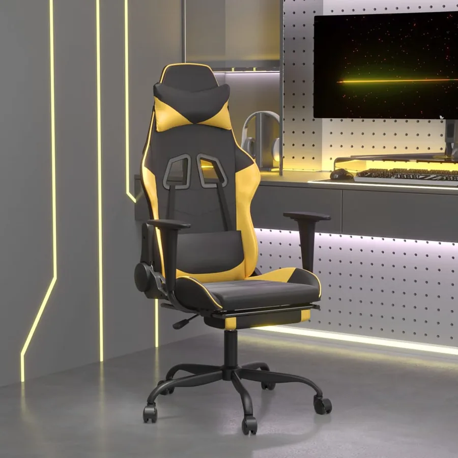 Chaise de jeu avec repose-pied Noir et doré Similicuir