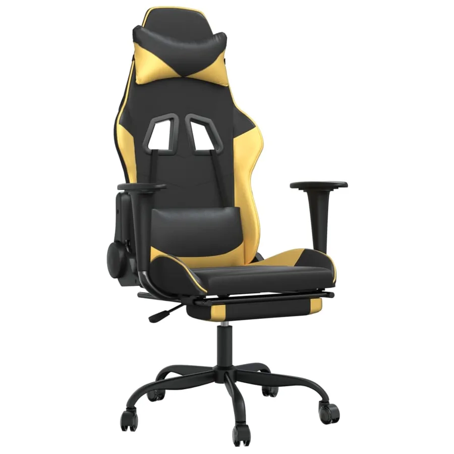 Chaise de jeu avec repose-pied Noir et doré Similicuir - 2